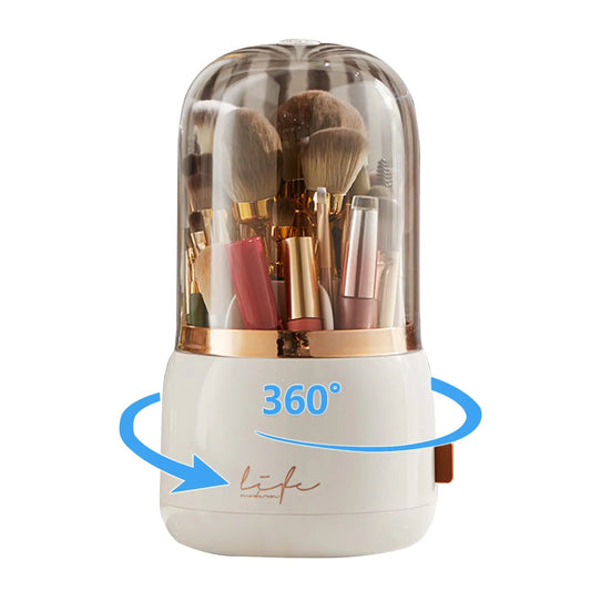 Makeup Brush Organizer – 360° Rotating, Dustproof