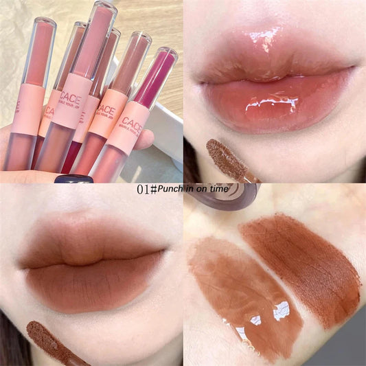 2-in-1 Lip Gloss – Velvet Matte + Glossy Glow