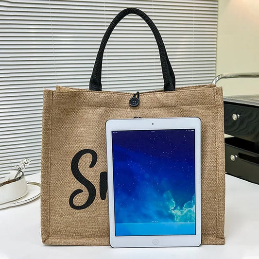 Hand-painted Woven Canvas Tote Bag for Women