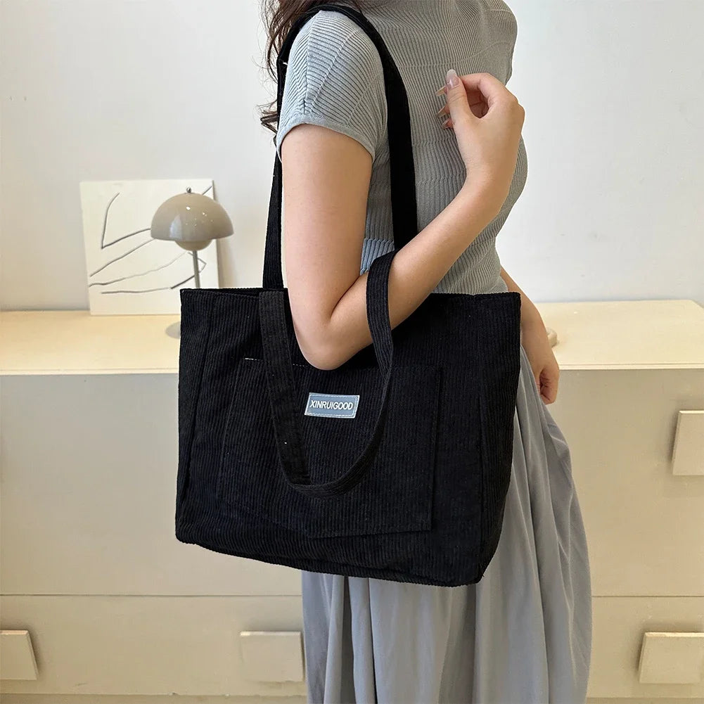 Corduroy Tote – Waterproof, Large Capacity Shoulder Bag