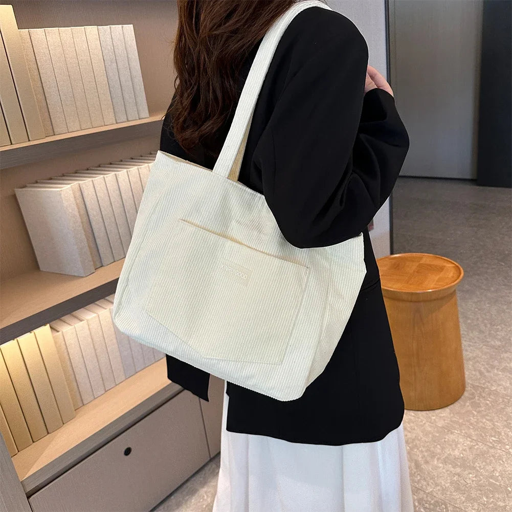 Corduroy Tote – Waterproof, Large Capacity Shoulder Bag