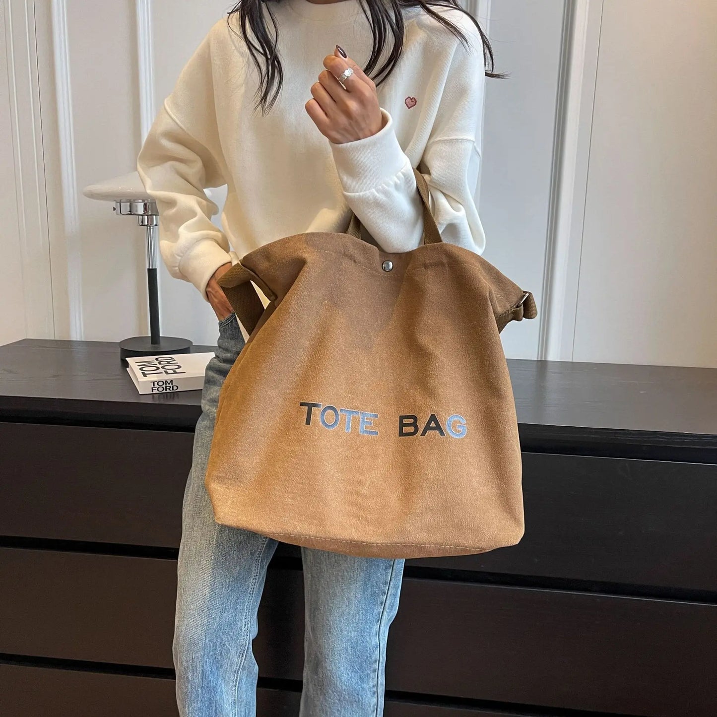 Thickened Canvas Tote – Large Shoulder Bag for Women