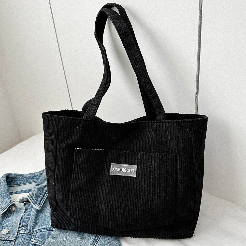 Corduroy Tote – Waterproof, Large Capacity Shoulder Bag