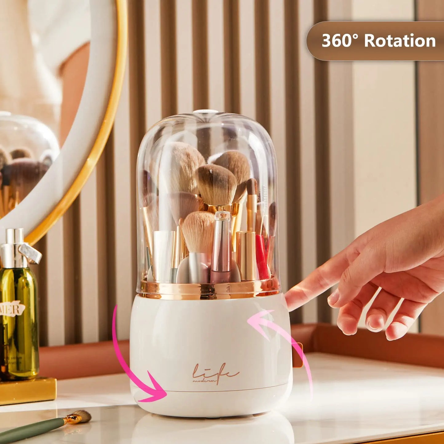 Makeup Brush Organizer – 360° Rotating, Dustproof