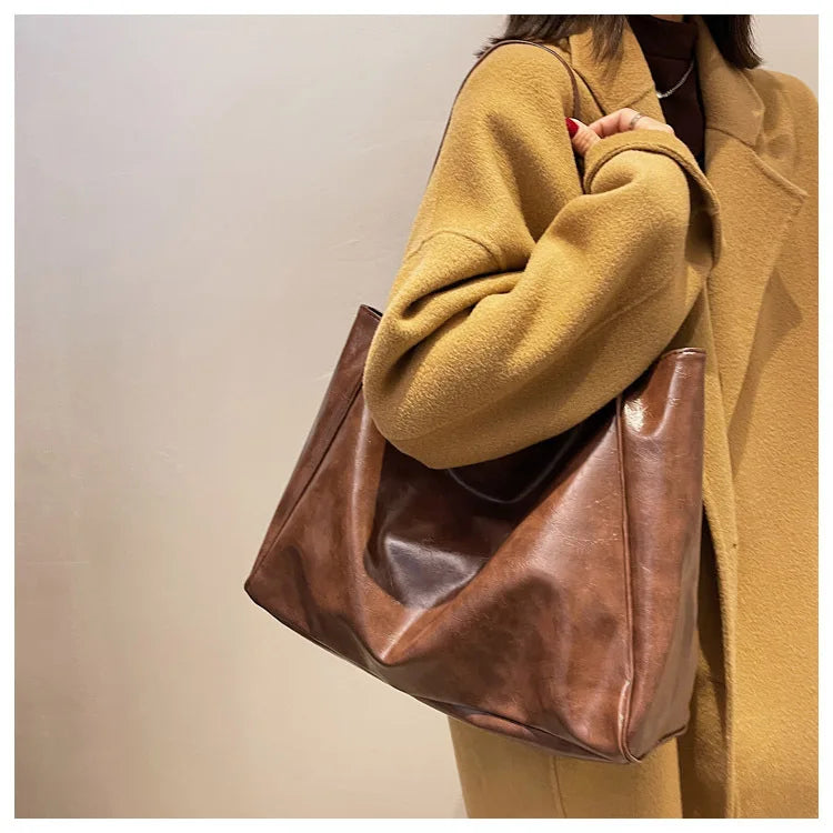 Women’s PU Leather Tote – Retro Crossbody, Large Bag