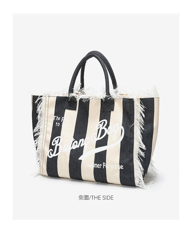 Tassel Canvas Tote – Large Capacity Handbag for Women