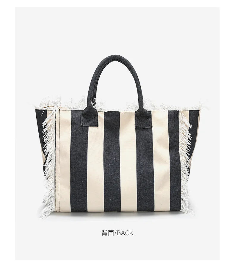 Tassel Canvas Tote – Large Capacity Handbag for Women