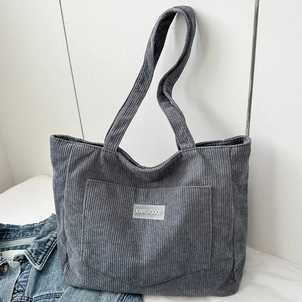 Corduroy Tote – Waterproof, Large Capacity Shoulder Bag
