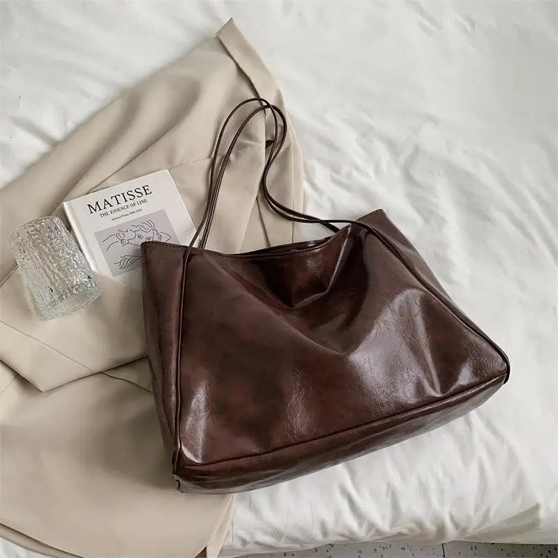 Women’s PU Leather Tote – Retro Crossbody, Large Bag