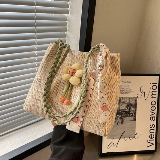 Canvas & Straw Tote – Large Capacity, Beach & Shopping Bag