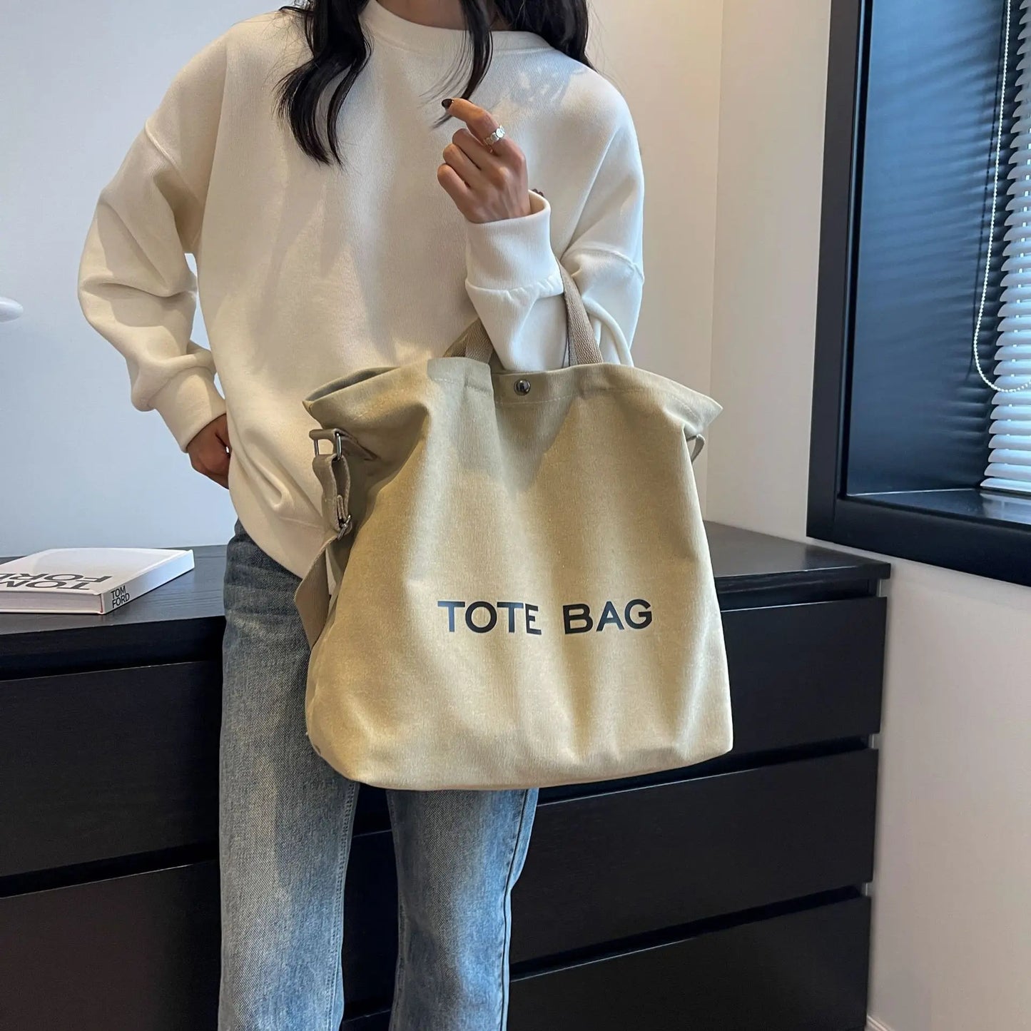 Thickened Canvas Tote – Large Shoulder Bag for Women