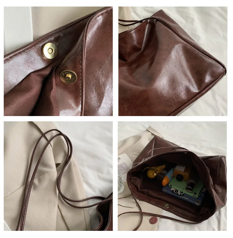 Women’s PU Leather Tote – Retro Crossbody, Large Bag