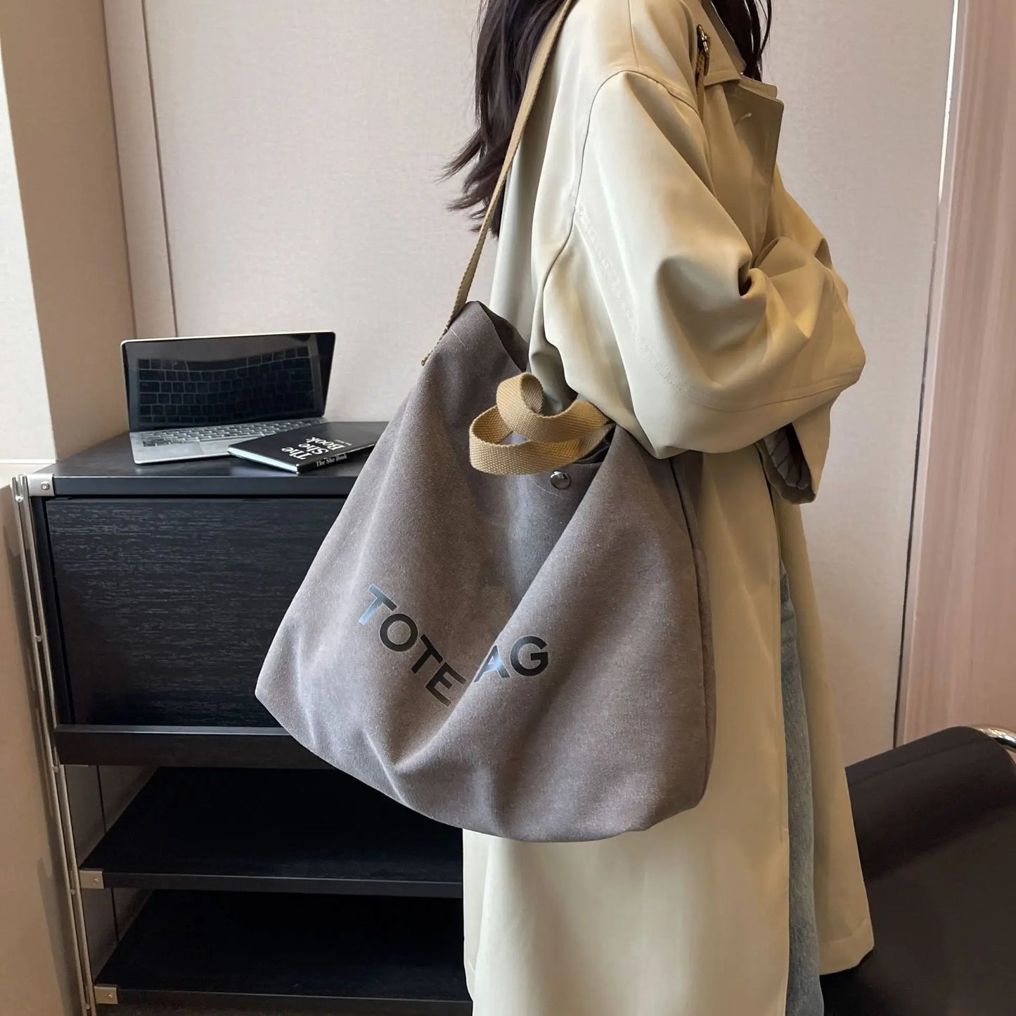 Thickened Canvas Tote – Large Shoulder Bag for Women