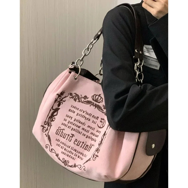 Gothic Embroidery Tote Bag – Soft Crossbody, Large Capacity