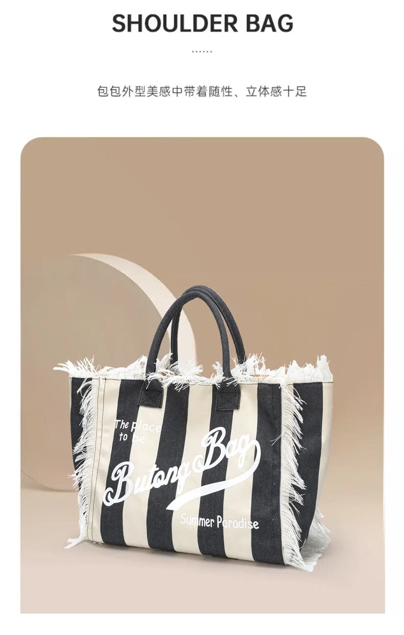 Tassel Canvas Tote – Large Capacity Handbag for Women