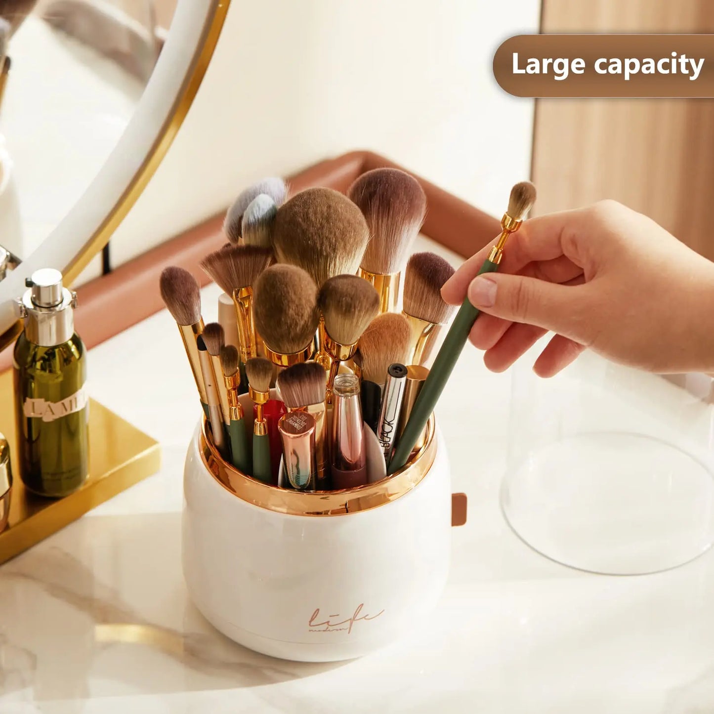Makeup Brush Organizer – 360° Rotating, Dustproof