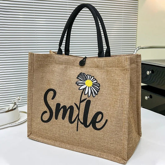 Hand-painted Woven Canvas Tote Bag for Women
