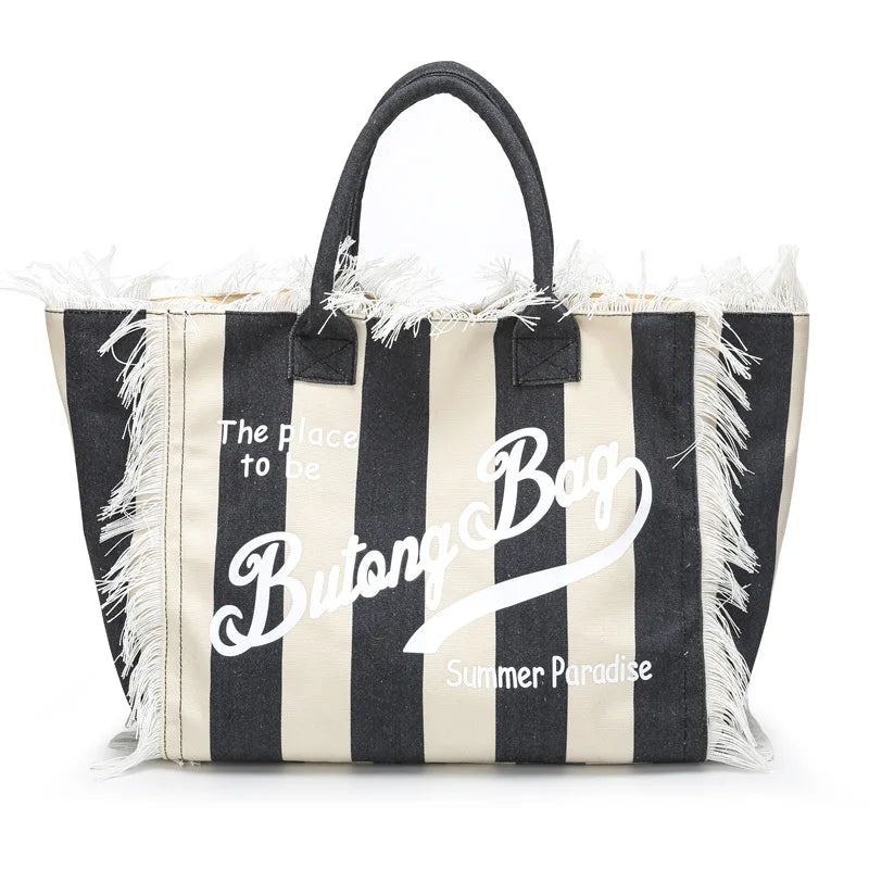 Tassel Canvas Tote – Large Capacity Handbag for Women