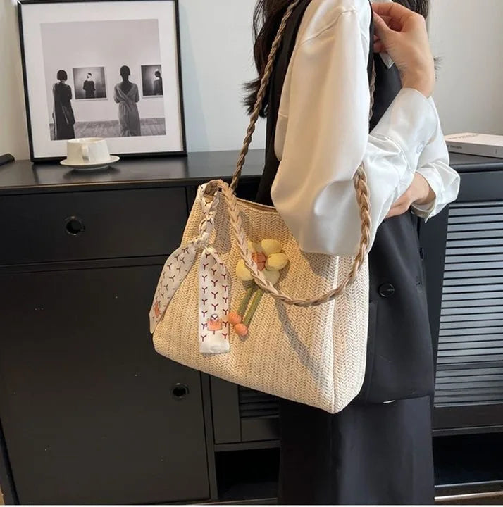 Canvas & Straw Tote – Large Capacity, Beach & Shopping Bag
