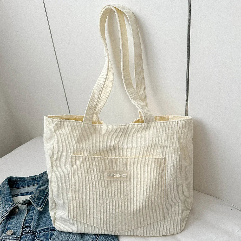 Corduroy Tote – Waterproof, Large Capacity Shoulder Bag