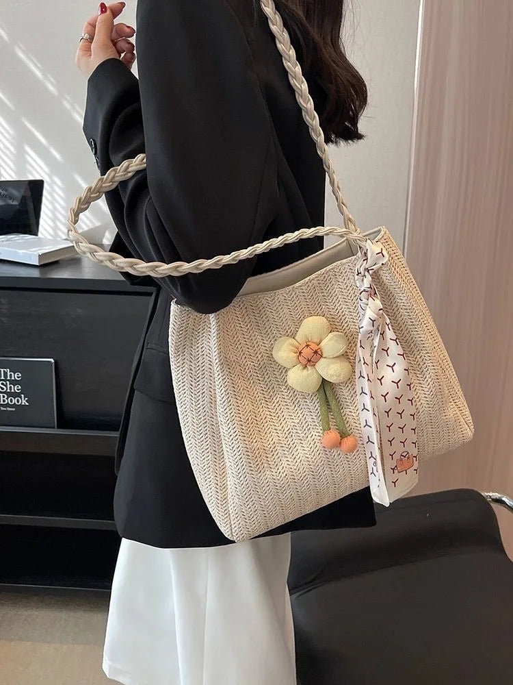 Canvas & Straw Tote – Large Capacity, Beach & Shopping Bag