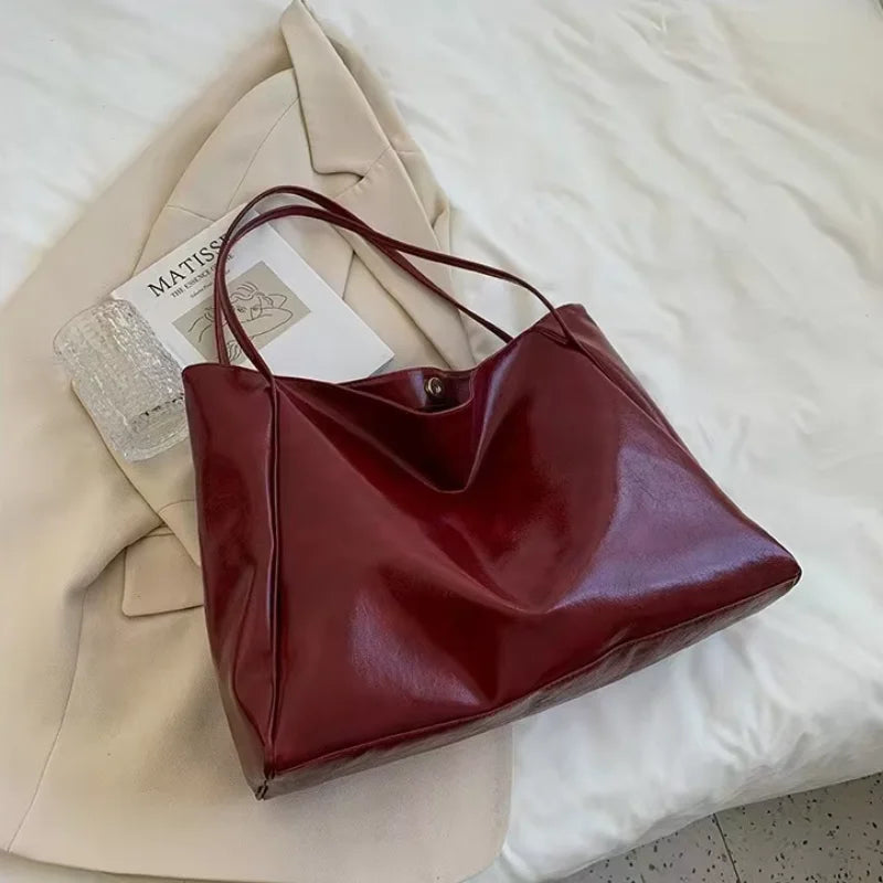 Women’s PU Leather Tote – Retro Crossbody, Large Bag