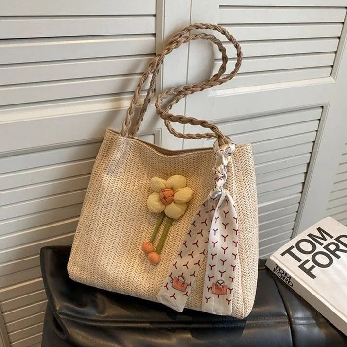 Canvas & Straw Tote – Large Capacity, Beach & Shopping Bag