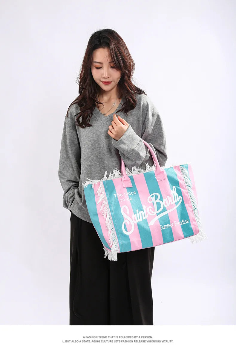 Tassel Canvas Tote – Large Capacity Handbag for Women