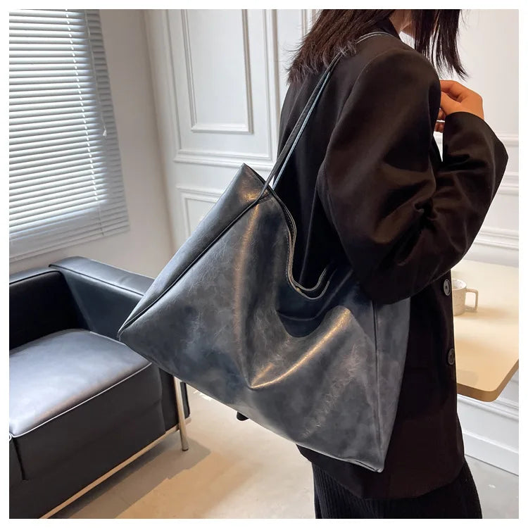 Women’s PU Leather Tote – Retro Crossbody, Large Bag