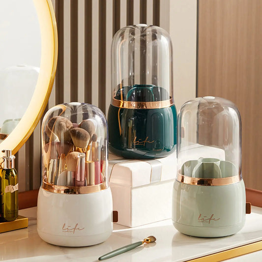 Makeup Brush Organizer – 360° Rotating, Dustproof