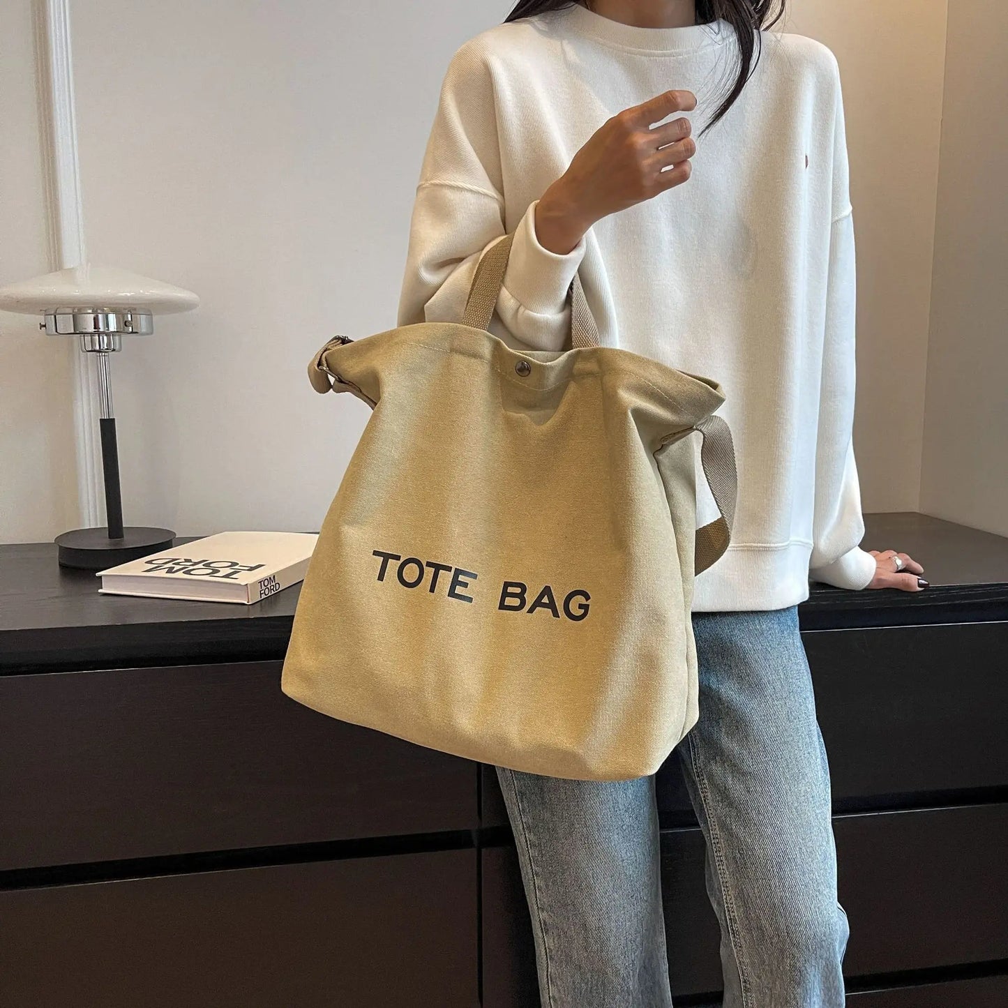 Thickened Canvas Tote – Large Shoulder Bag for Women