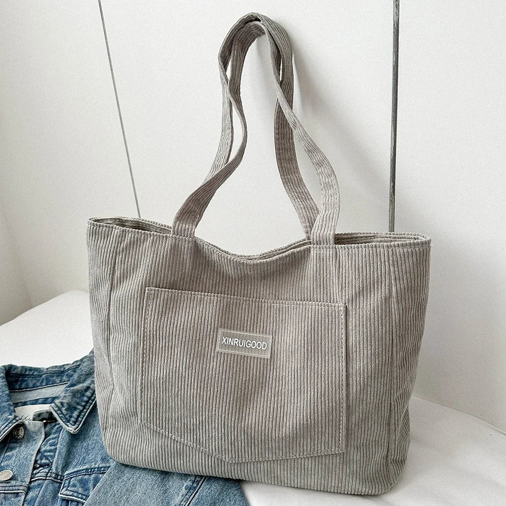 Corduroy Tote – Waterproof, Large Capacity Shoulder Bag