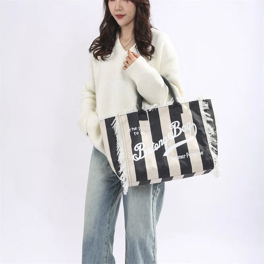 Tassel Canvas Tote – Large Capacity Handbag for Women