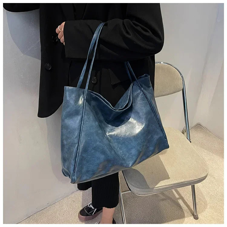 Women’s PU Leather Tote – Retro Crossbody, Large Bag