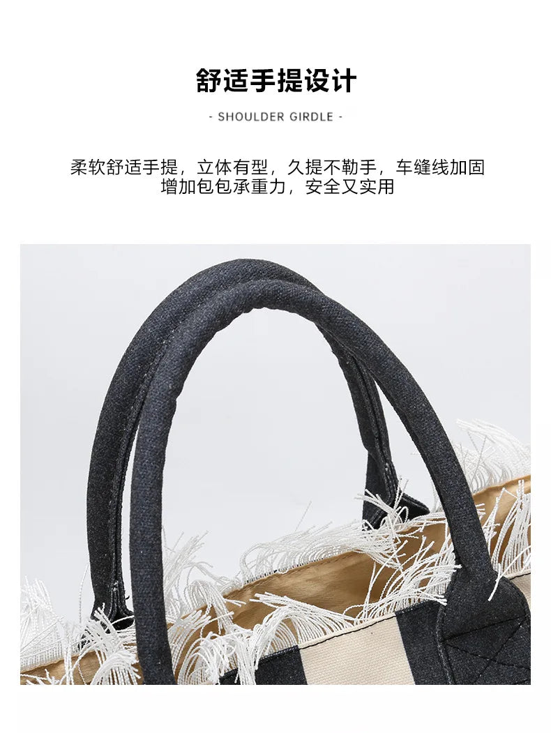 Tassel Canvas Tote – Large Capacity Handbag for Women