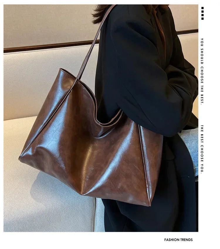 Women’s PU Leather Tote – Retro Crossbody, Large Bag