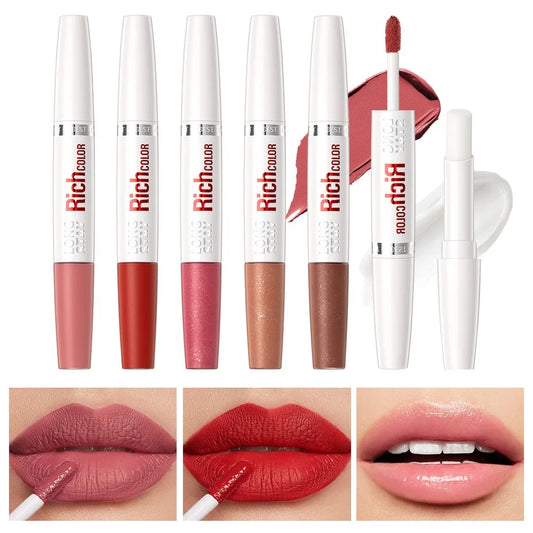 8-Color Double-Ended Lip Gloss – Non-Stick & Waterproof