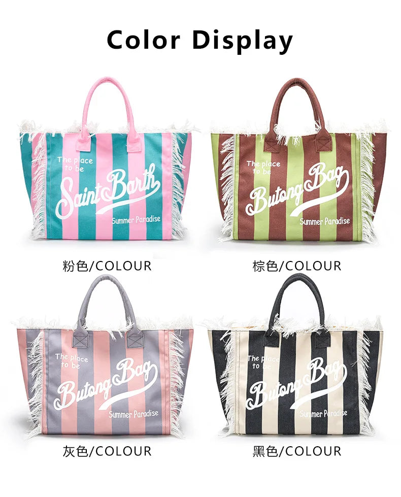 Tassel Canvas Tote – Large Capacity Handbag for Women