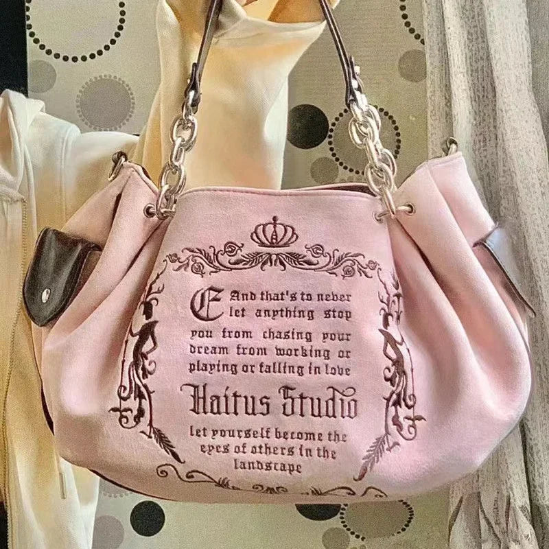Gothic Embroidery Tote Bag – Soft Crossbody, Large Capacity