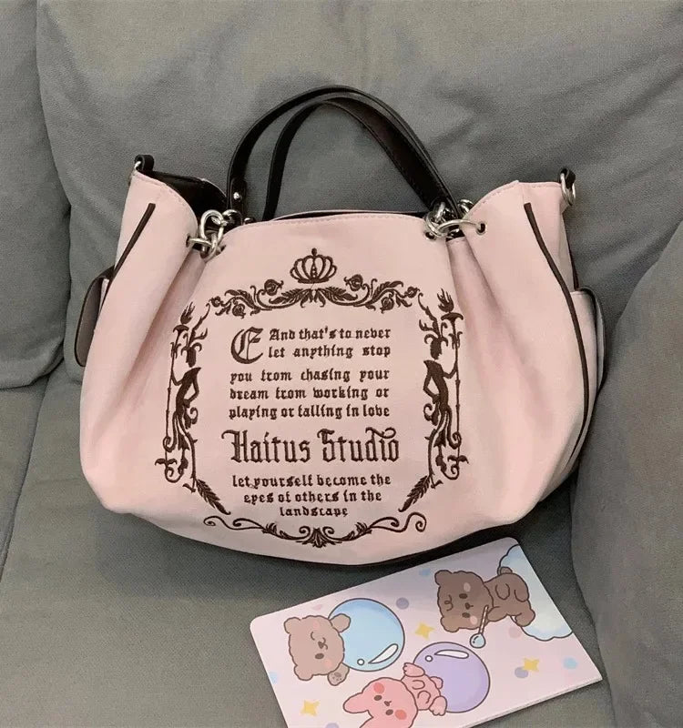Gothic Embroidery Tote Bag – Soft Crossbody, Large Capacity