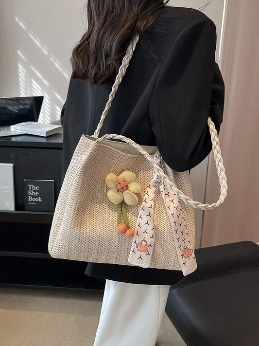 Canvas & Straw Tote – Large Capacity, Beach & Shopping Bag