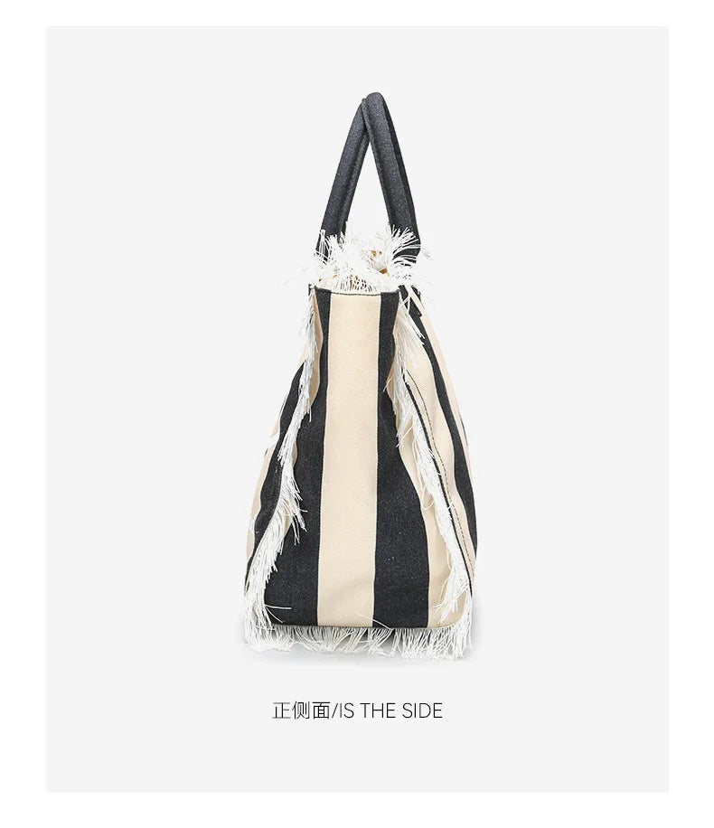 Tassel Canvas Tote – Large Capacity Handbag for Women