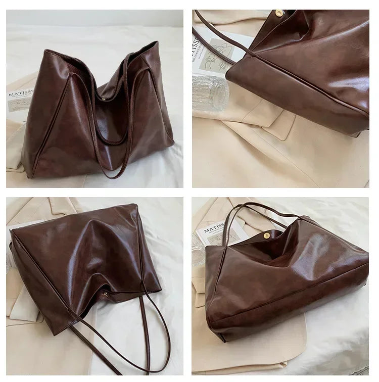 Women’s PU Leather Tote – Retro Crossbody, Large Bag