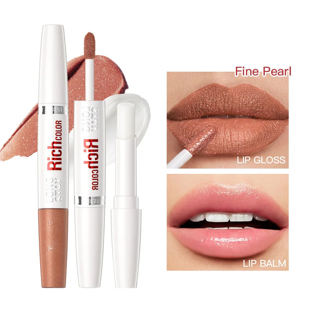 8-Color Double-Ended Lip Gloss – Non-Stick & Waterproof