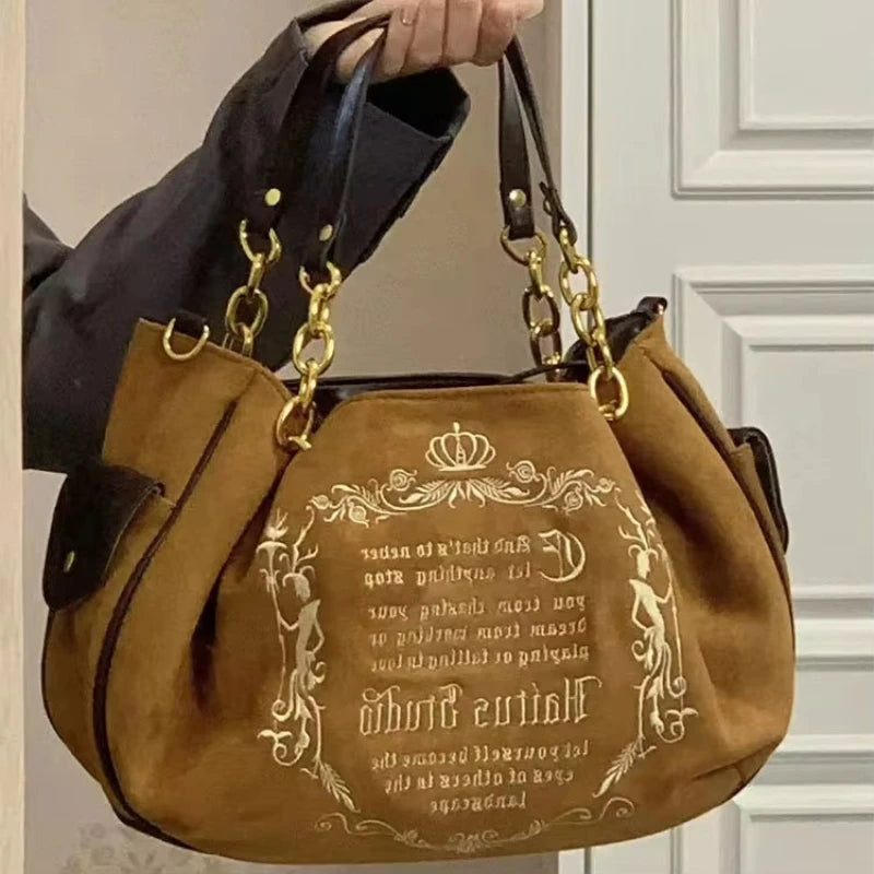 Gothic Embroidery Tote Bag – Soft Crossbody, Large Capacity