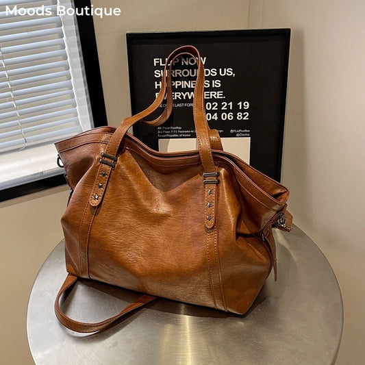 MOODS Large Tote – Soft PU Leather, Spacious Crossbody Bag