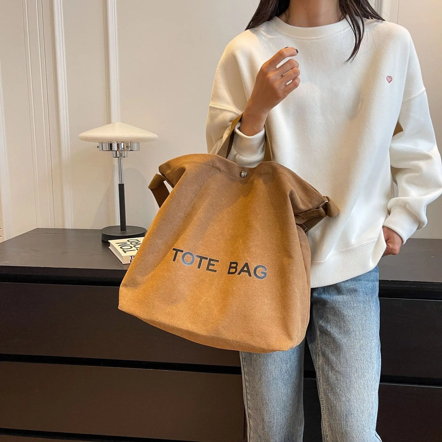 Thickened Canvas Tote – Large Shoulder Bag for Women