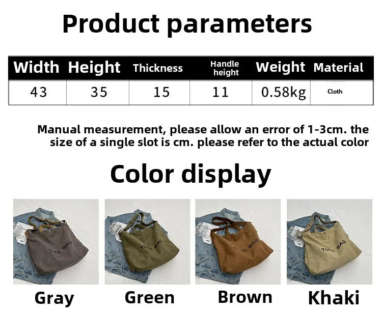 Thickened Canvas Tote – Large Shoulder Bag for Women