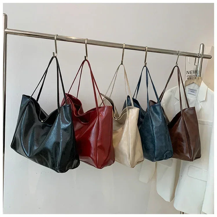 Women’s PU Leather Tote – Retro Crossbody, Large Bag