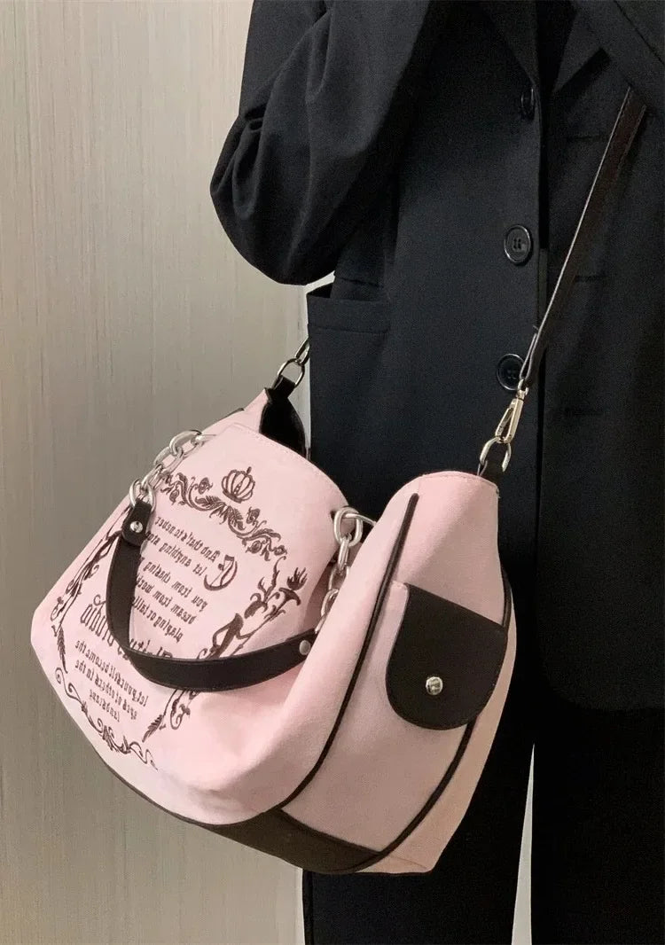 Gothic Embroidery Tote Bag – Soft Crossbody, Large Capacity